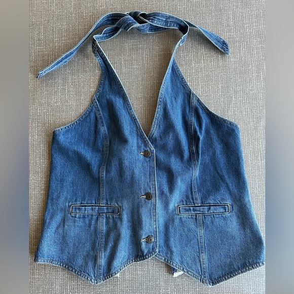 Wild Fable Blue Denim Halter Vest adjustable size M-L - Picture 3 of 10